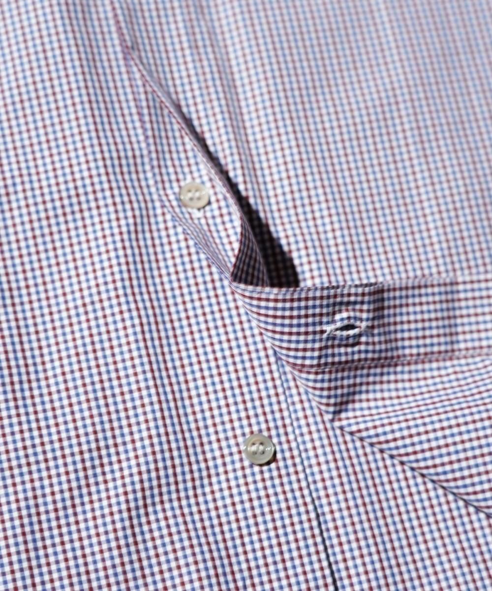 OLD / DIOR HOMME BAND COLLAR TRICOLOR MICRO-CHECK CONCEALED PLACKET LONG SLEEVE SHIRT