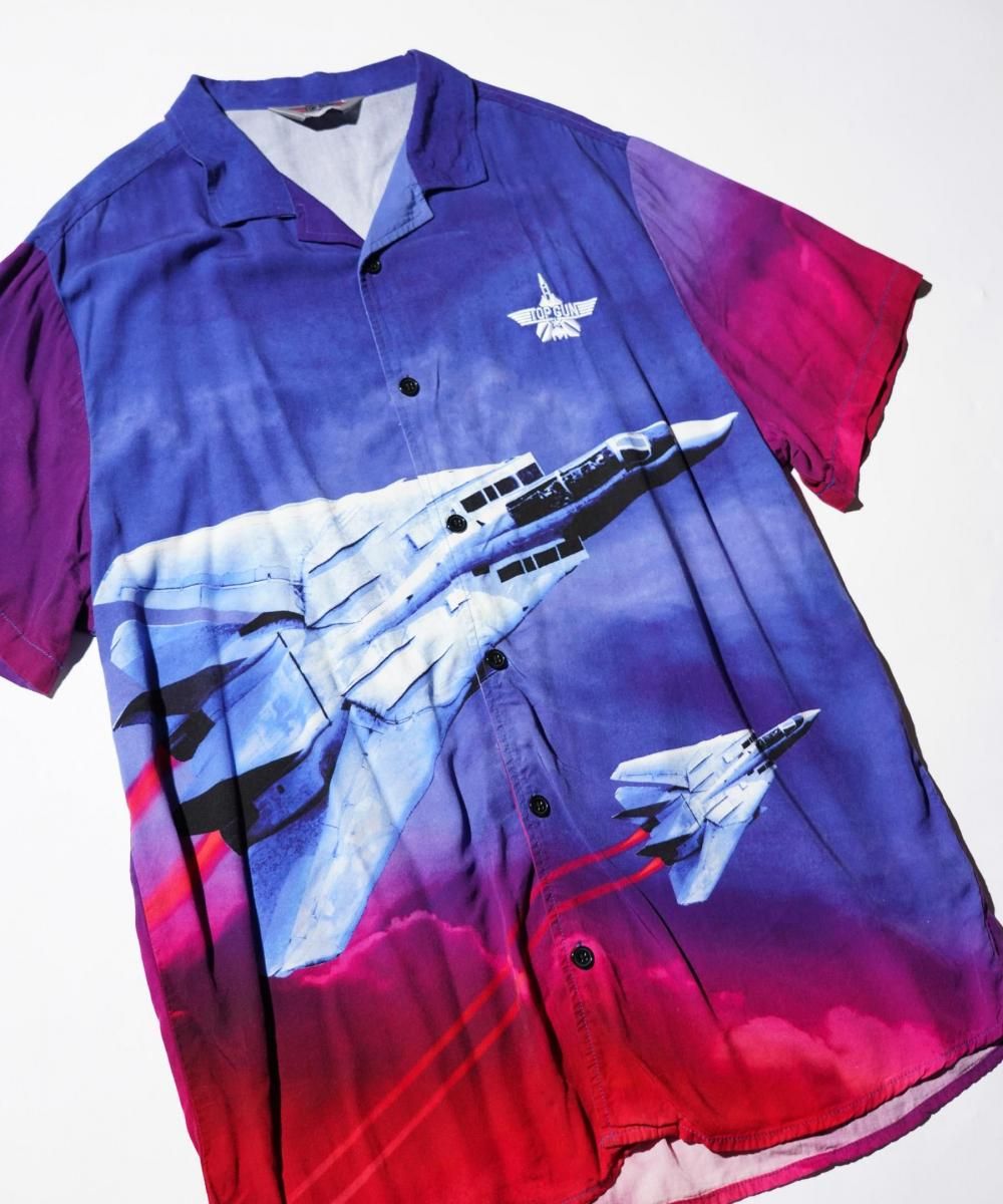 OLD / SHOE PALACE X TOP GUN FIGHTERTOWN RAYON ALLOVER PRINT OPEN COLLAR SHIRT