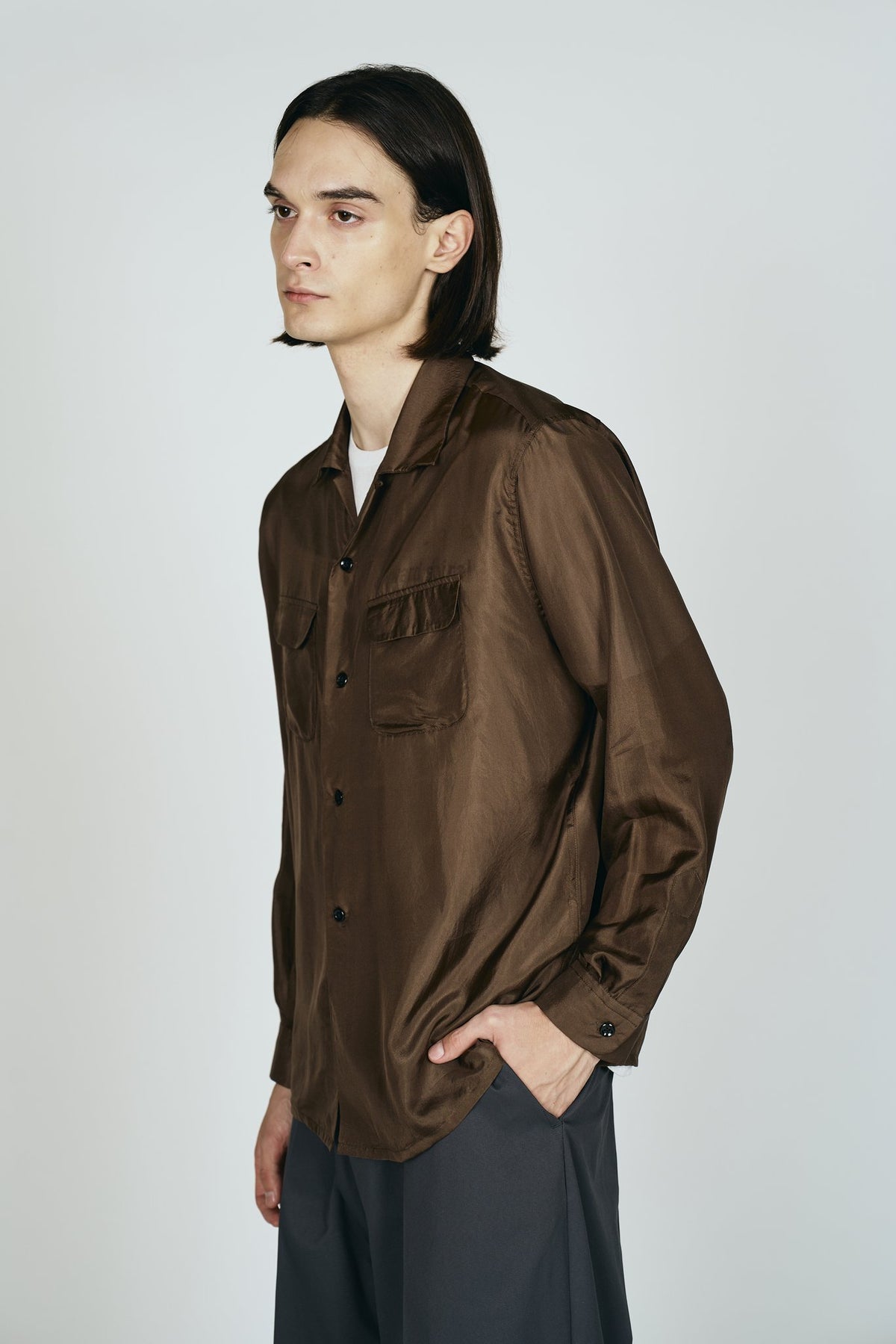 TOWNCRAFT 40S SILK W-FLAP LOOP COLLAR SHIRT モデル着用