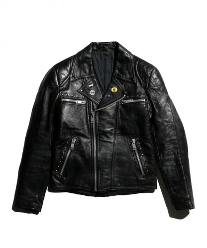 VINTAGE /  1970-1980's STUDDED DOUBLE RAIDERS JACKET WITH EURO MOTORCYCLE BADGES