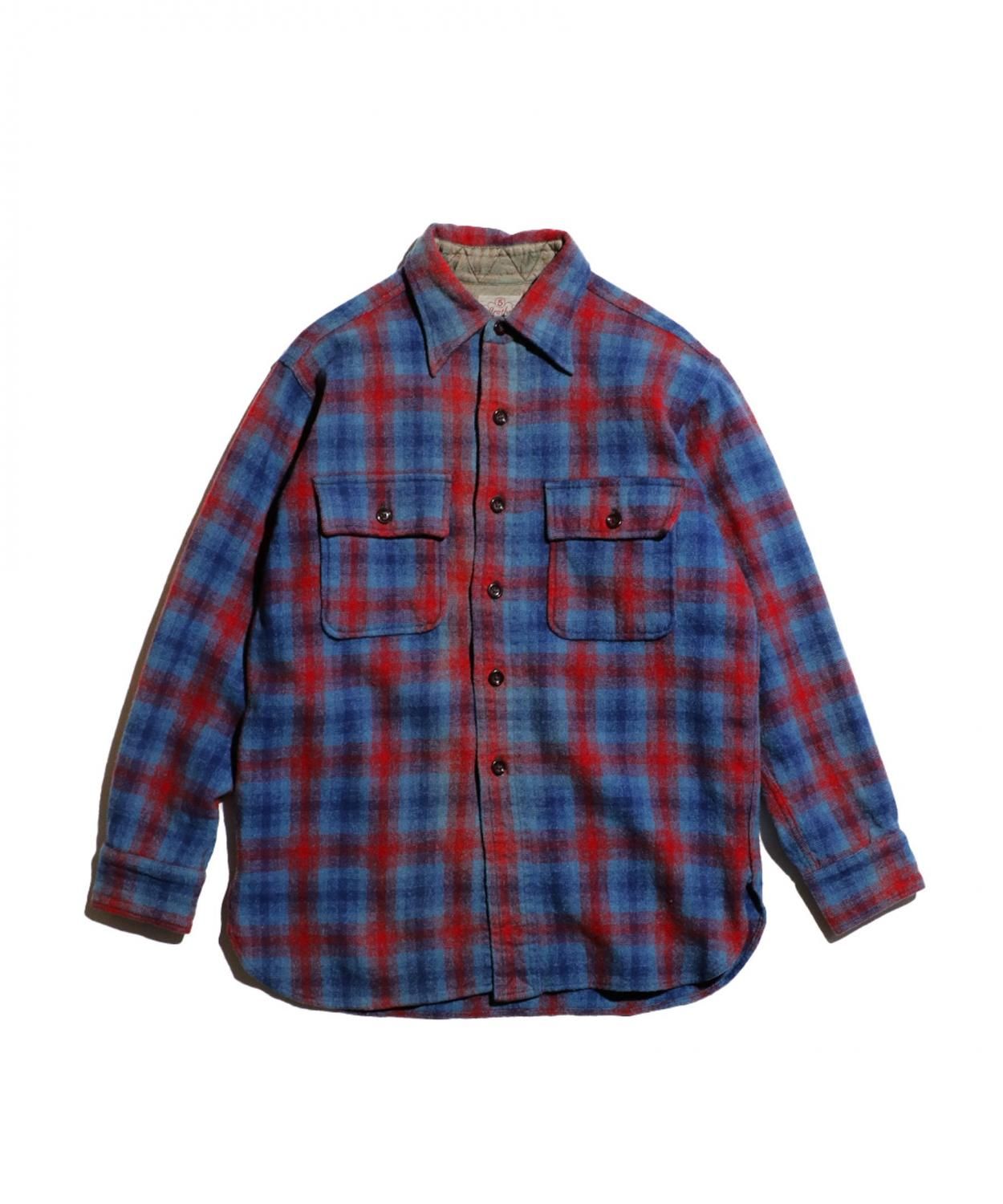 VINTAGE / 1950's- FIVE BROTHERS WOVEN OMBRE CHECK WOOL SHIRTS