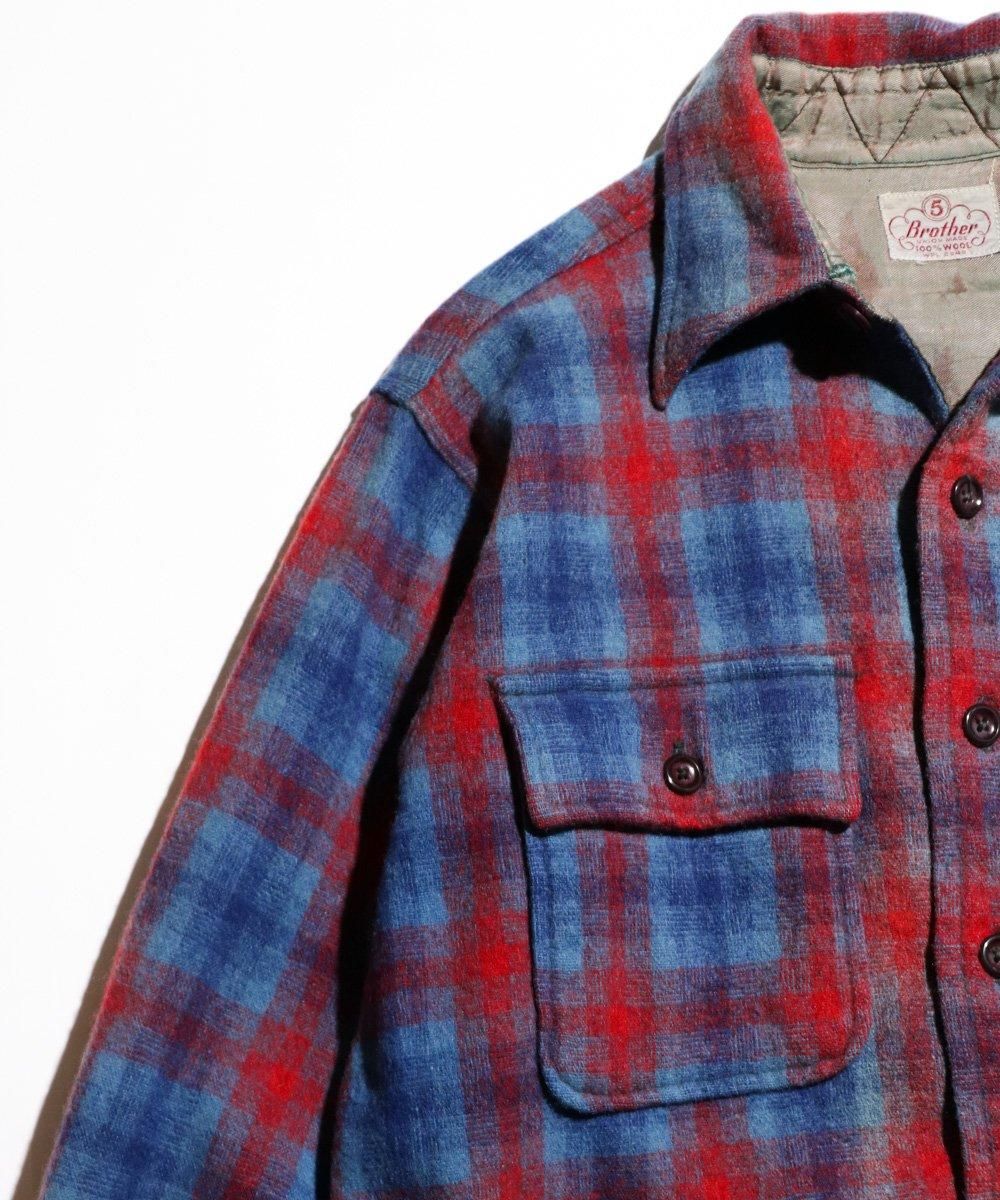 VINTAGE / 1950's- FIVE BROTHERS WOVEN OMBRE CHECK WOOL SHIRTS