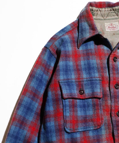 VINTAGE / 1950's- FIVE BROTHERS WOVEN OMBRE CHECK WOOL SHIRTS