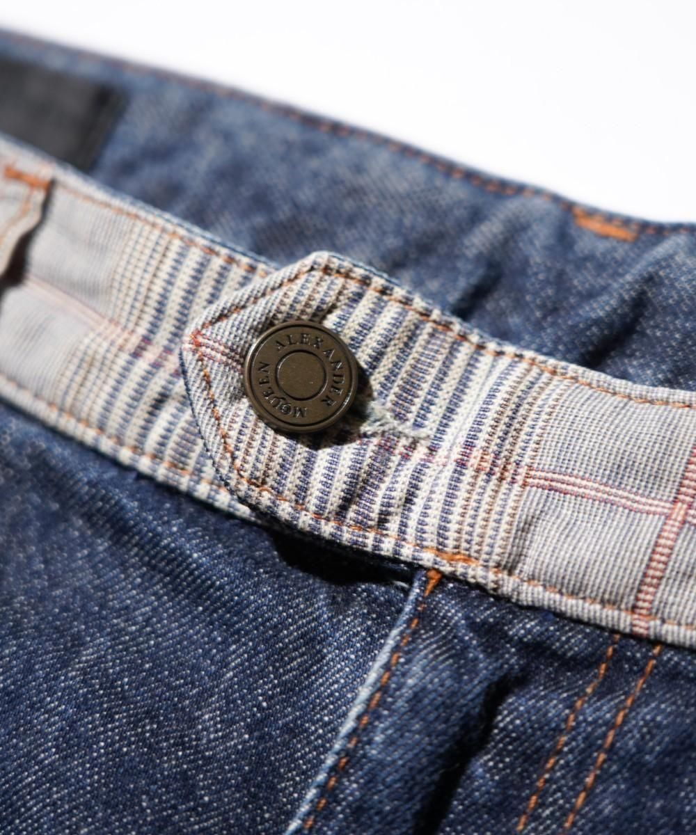 OLD / ALEXANDER McQUEEN CHECK PANEL DENIM SHORTS