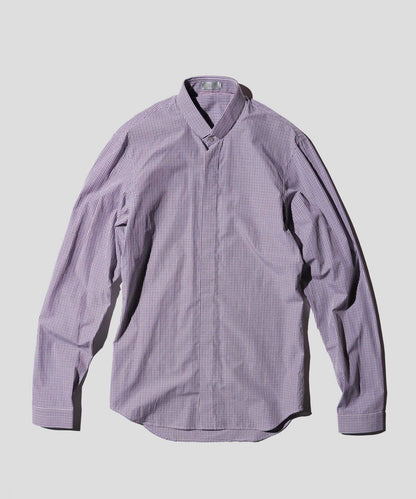 OLD / DIOR HOMME BAND COLLAR TRICOLOR MICRO-CHECK CONCEALED PLACKET LONG SLEEVE SHIRT