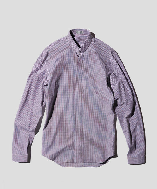 OLD / DIOR HOMME BAND COLLAR TRICOLOR MICRO-CHECK CONCEALED PLACKET LONG SLEEVE SHIRT