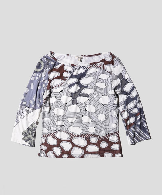 OLD / HERMES WOMEN'S BLUE/GRAY ALL-OVER PRINT TEE SHIRT-MARTIN MARGIELA ERA