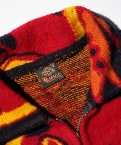 OLD / 1990'S MADE IN ECUADOR "WOLF & DREAMCATCHER" WOOL ZIP-UP SWEATER