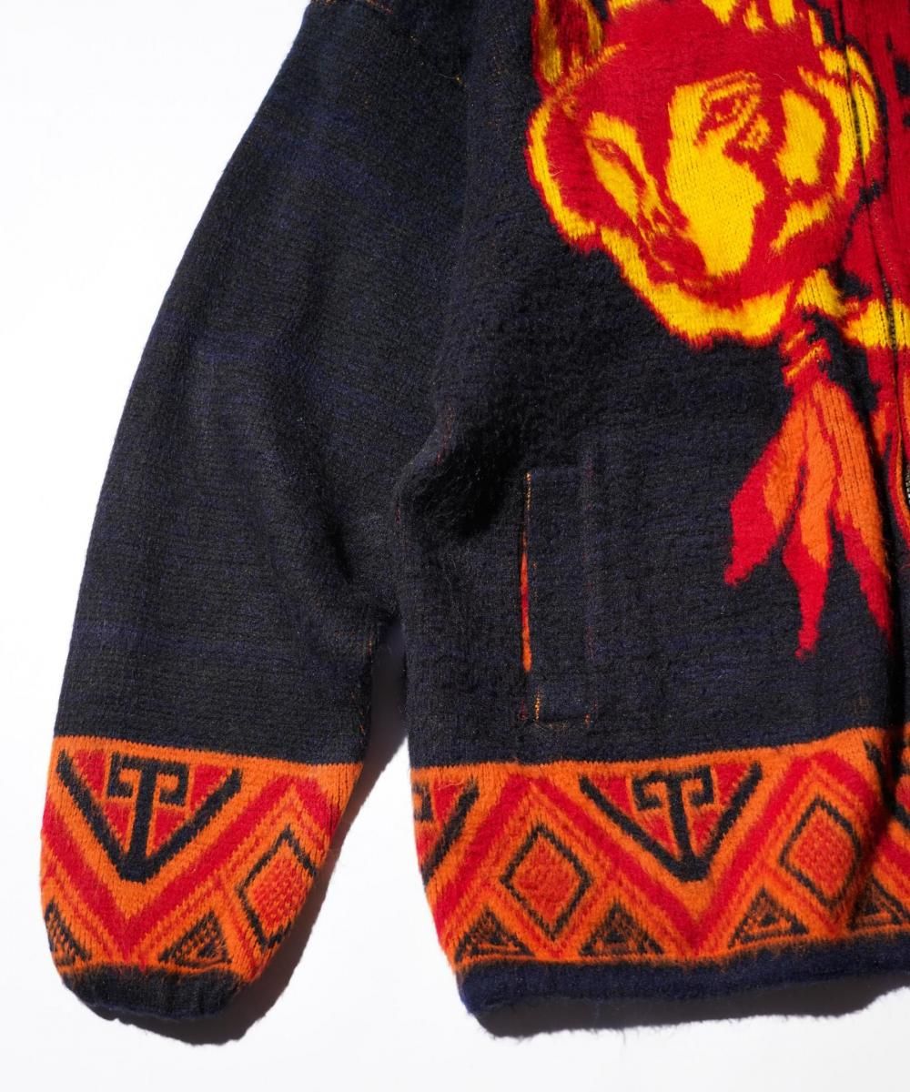 OLD / 1990'S MADE IN ECUADOR "WOLF & DREAMCATCHER" WOOL ZIP-UP SWEATER
