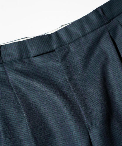 OLD / UNKNOWN DOUBLE-PLEAT WIDE TROUSERS HERRINGBONE WEAVE WITH A BLACK WATCH-STYLE CHECK PATTERN