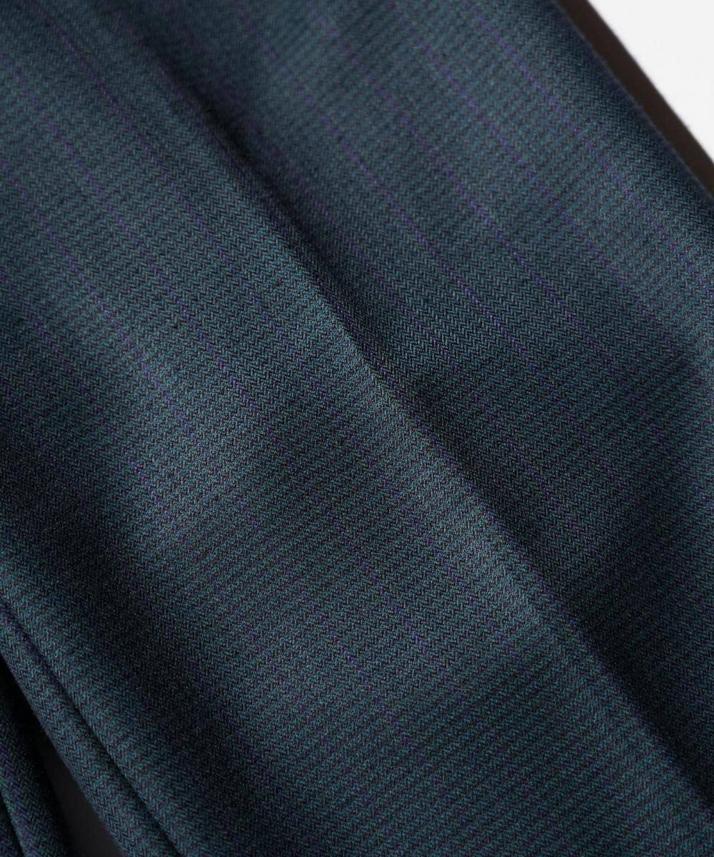 OLD / UNKNOWN DOUBLE-PLEAT WIDE TROUSERS HERRINGBONE WEAVE WITH A BLACK WATCH-STYLE CHECK PATTERN