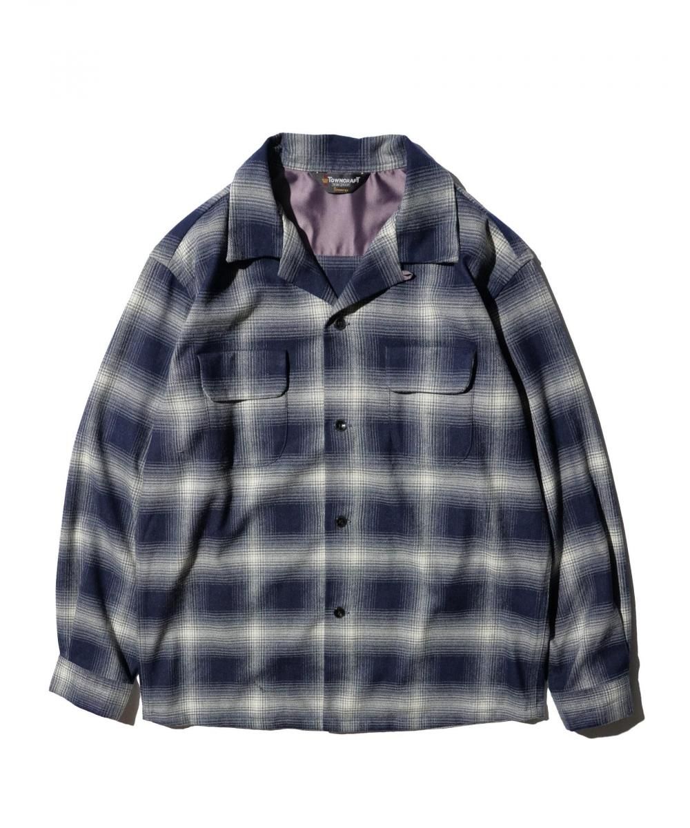 50S W-FLAP OPEN COLLAR SHIRTS NAVY - flat-lay