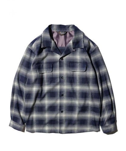 50S W-FLAP OPEN COLLAR SHIRTS NAVY - flat-lay