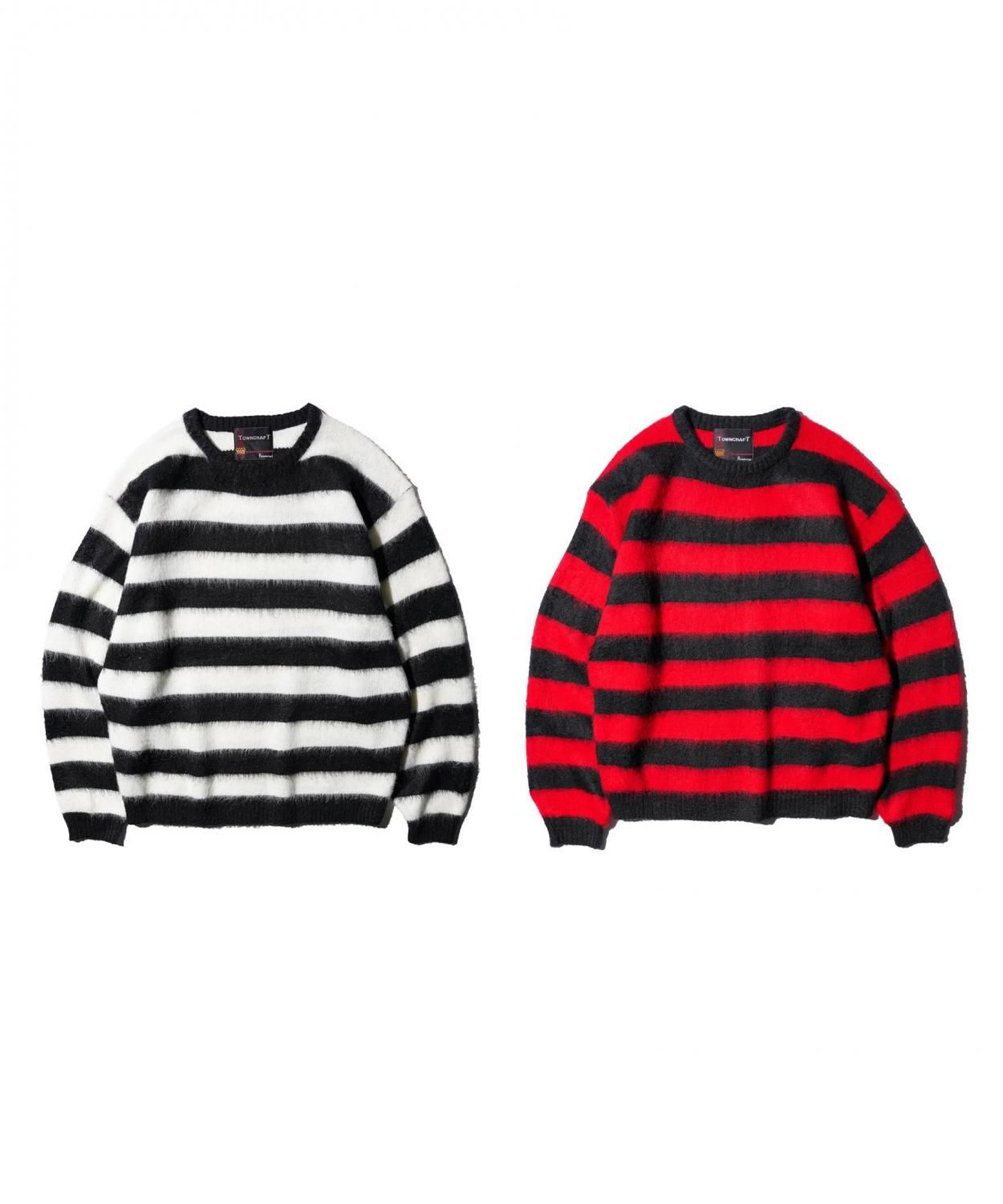 BORDER SHAGGY CREW SWEATER