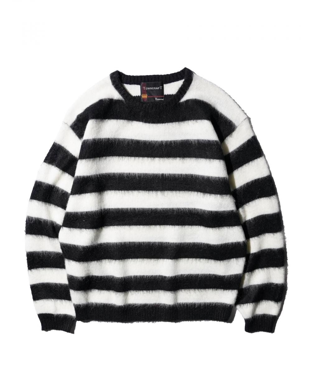 BORDER SHAGGY CREW SWEATER