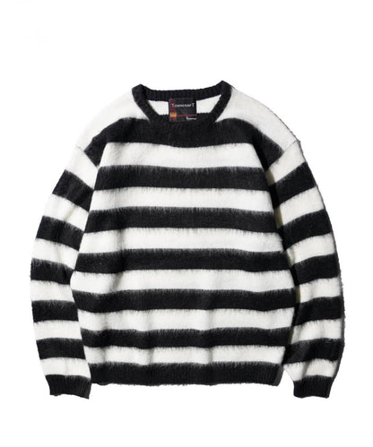 BORDER SHAGGY CREW SWEATER