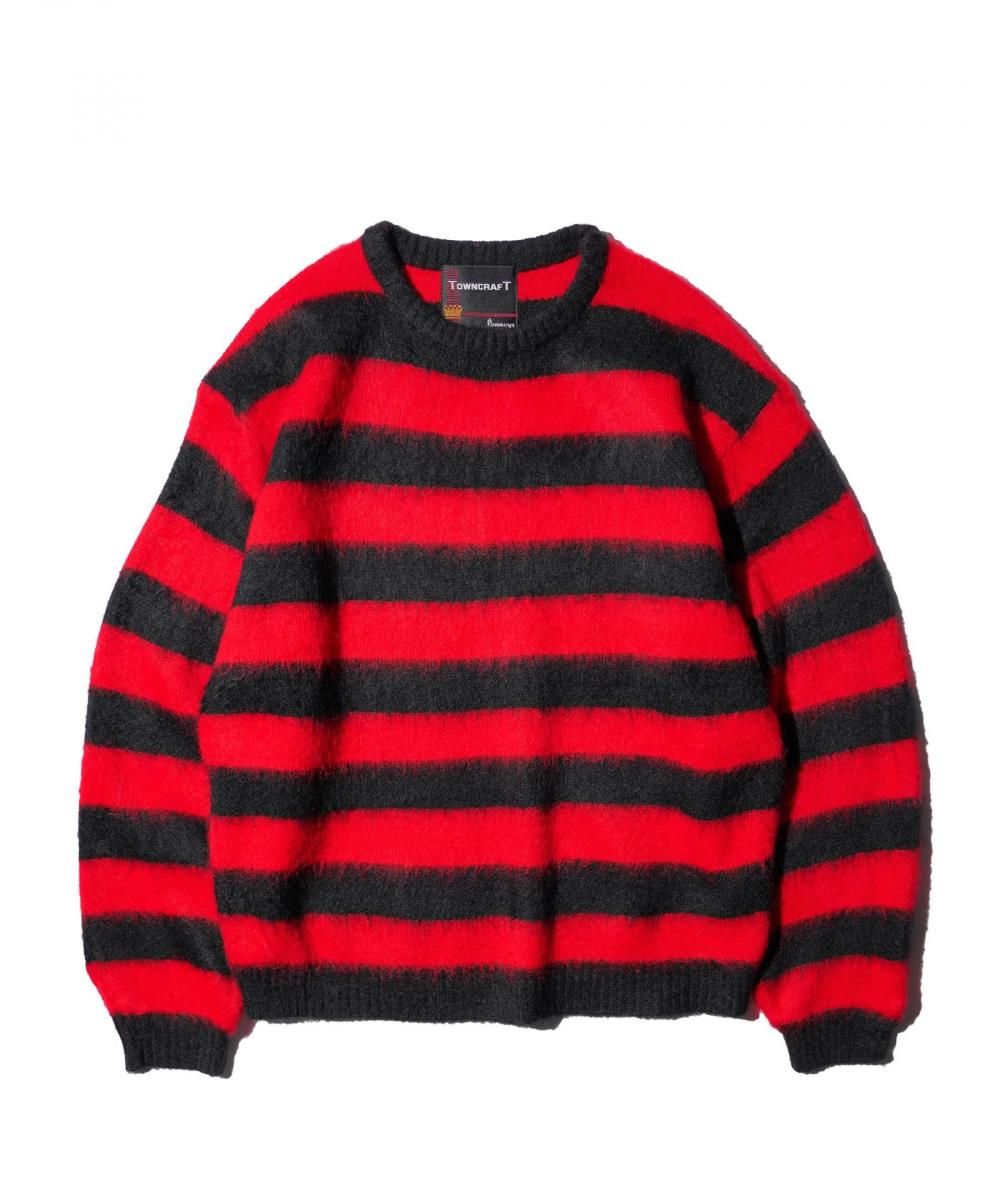 BORDER SHAGGY CREW SWEATER