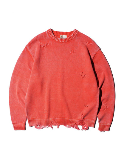 COTTON DAMAGED CREW SWEATER