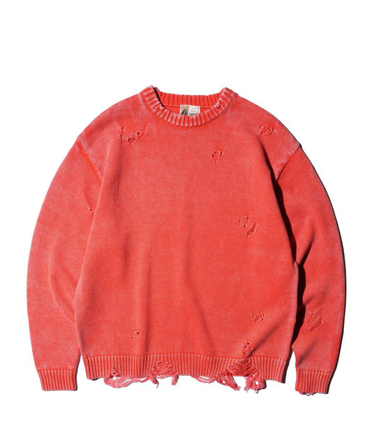 COTTON DAMAGED CREW SWEATER