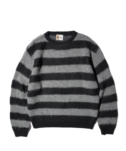 MOHAIR SHAGGY BORDER CREW SWEATER