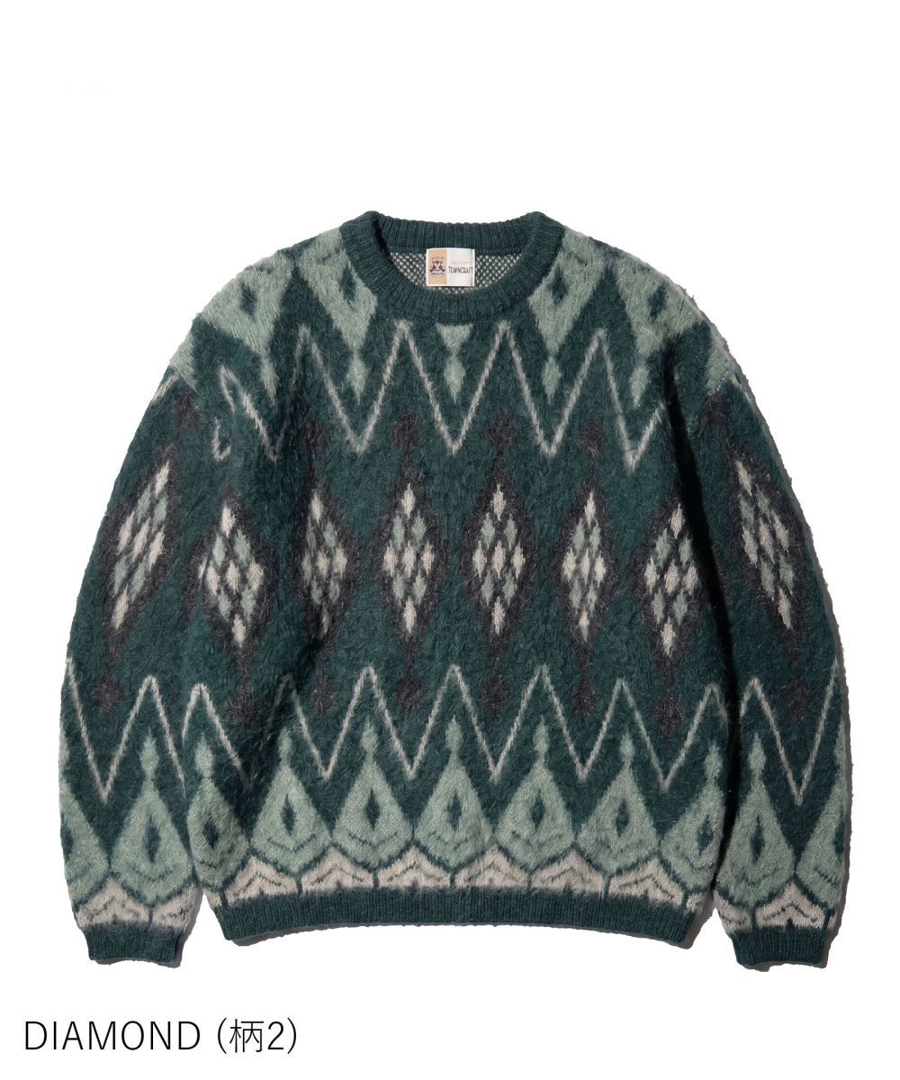 MOHAIR SHAGGY JACQUARD CREW SWEATER