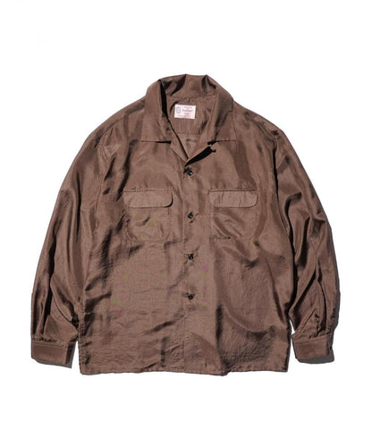 40S SILK W-FLAP LOOP COLLAR SHIRT - BROWN