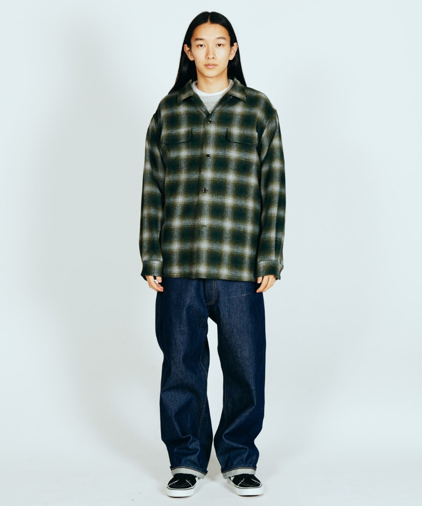 WOOL CHECK LOOP COLLAR SHIRTS