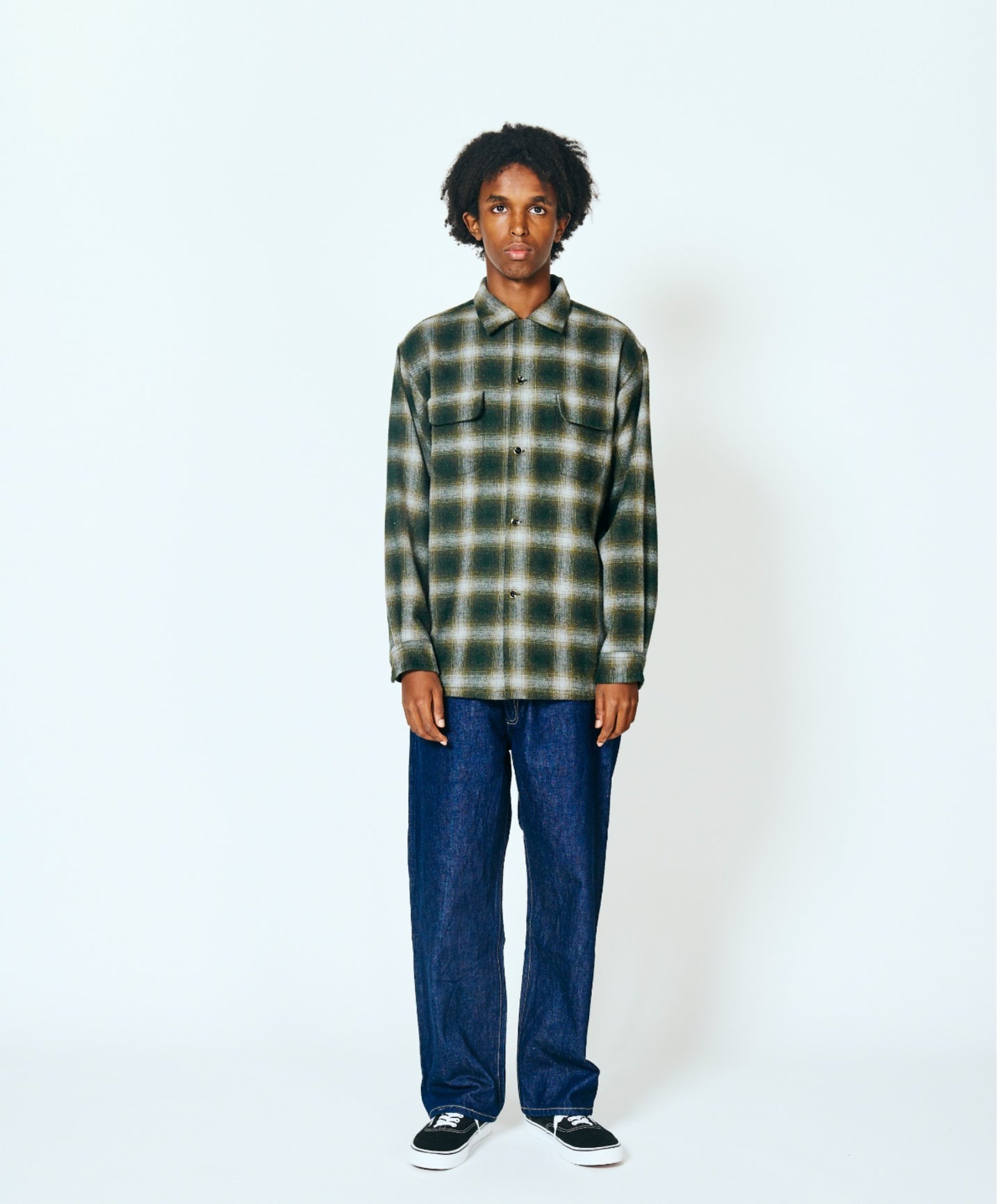 WOOL CHECK LOOP COLLAR SHIRTS