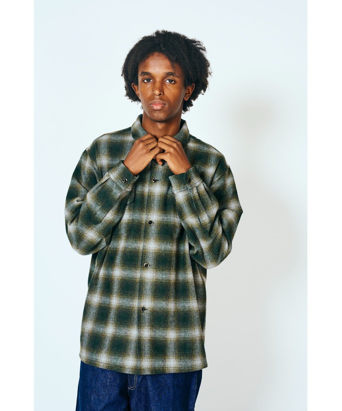WOOL CHECK LOOP COLLAR SHIRTS