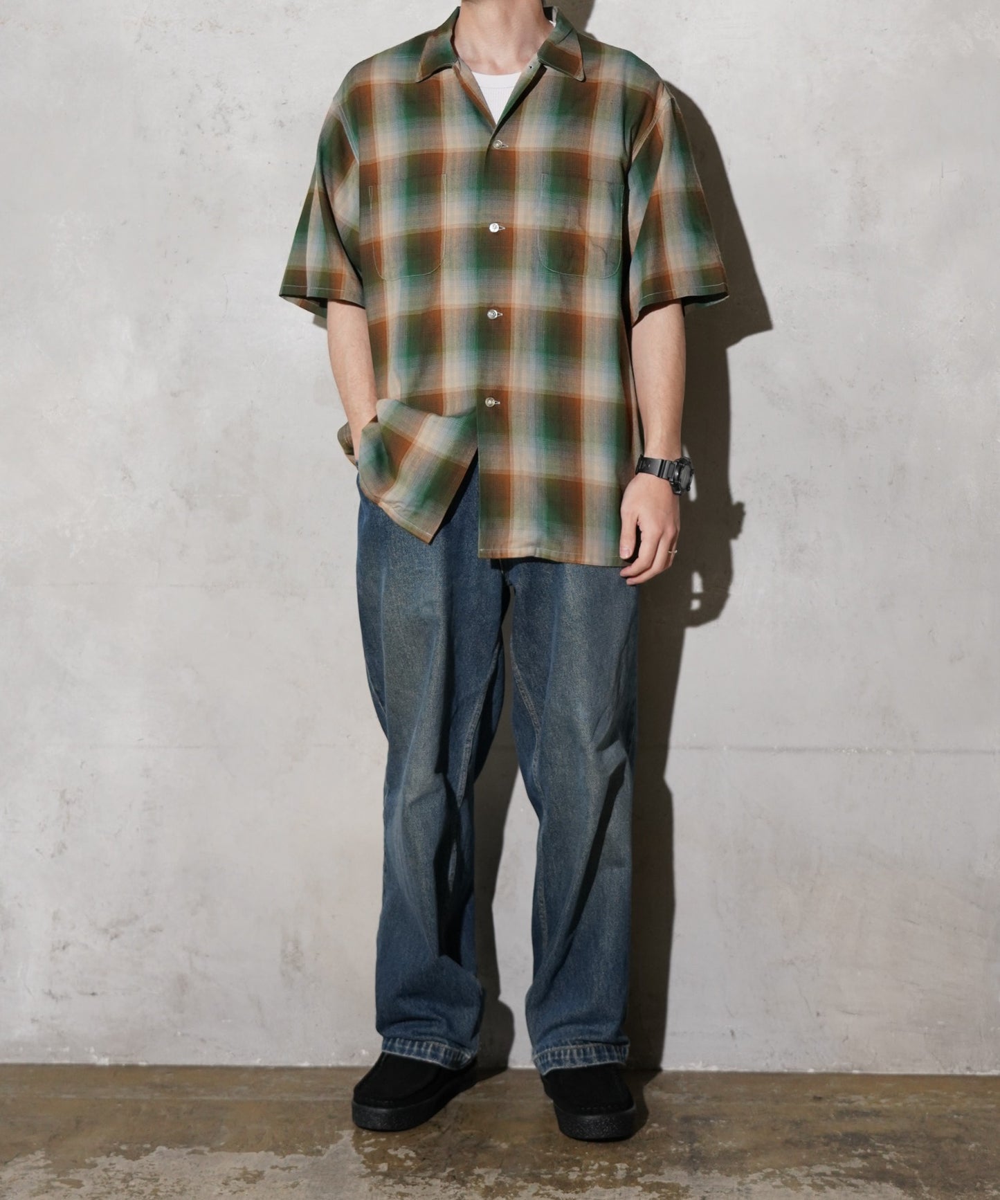 60S OMBRE PLAID RAYON SS SHIRTS MADE IN JAPAN