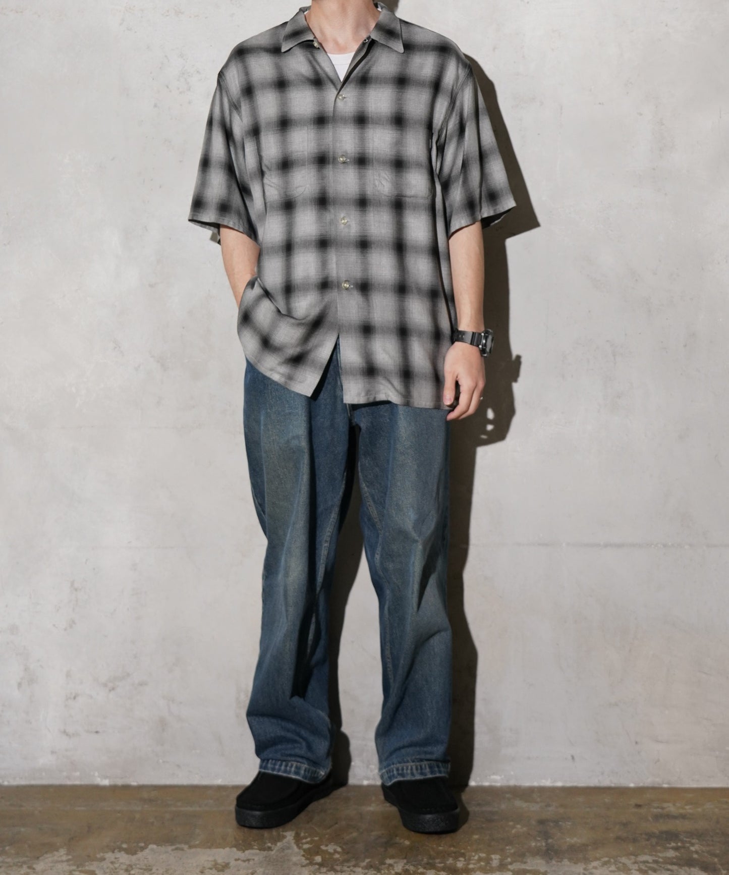 60S OMBRE PLAID RAYON SS SHIRTS MADE IN JAPAN