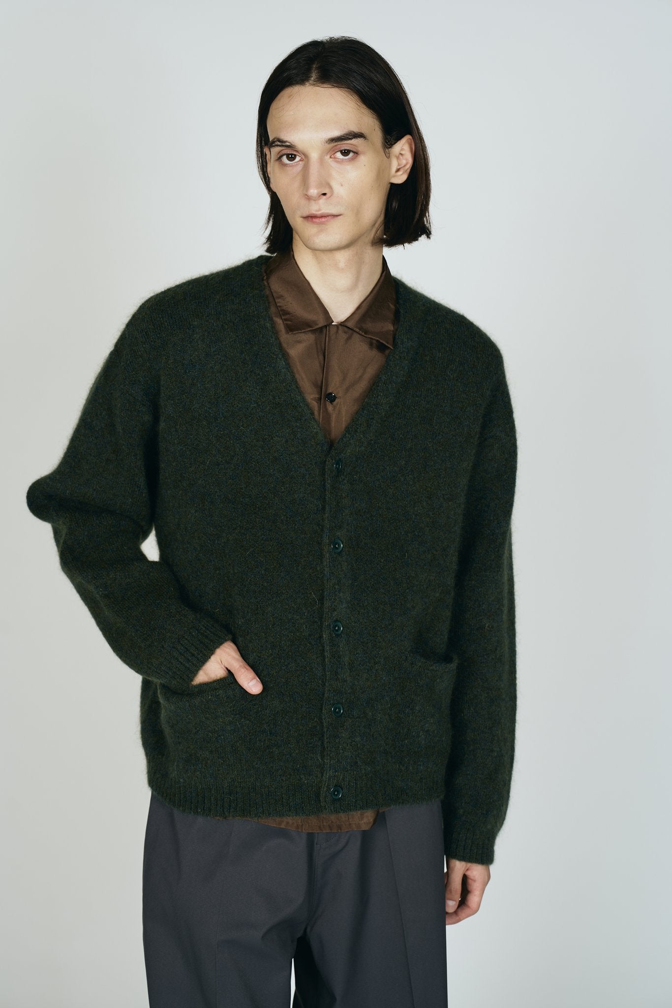 TOWNCRAFT MOHAIR SHAGGY CARDIGAN モデル着用