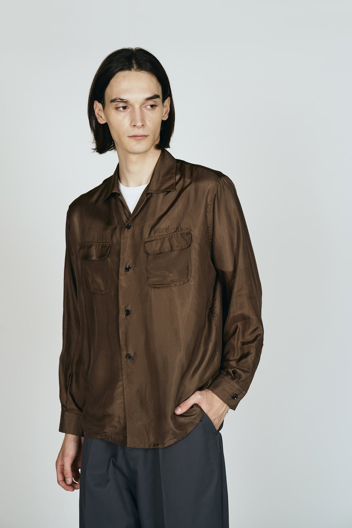 TOWNCRAFT 40S SILK W-FLAP LOOP COLLAR SHIRT モデル着用